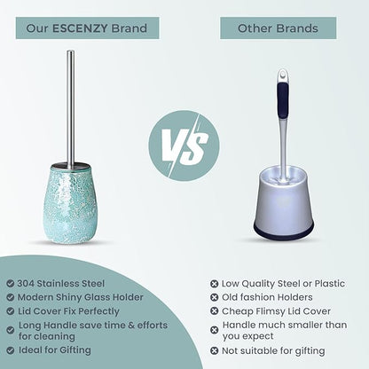 Turquoise Green Toilet Brush and Holder Set Mosaic Glass | Non-Rustic Stainless Steel | Practical & Decorative Toilet Bowl Brush and Holder | Luxury Green Bathroom Accessories