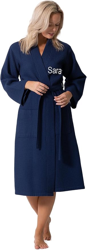 Turkish Linen Waffle Knit Lightweight Kimono Spa & Bath Robes for Women - Quick Dry - Soft