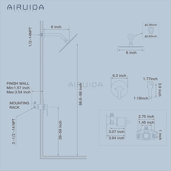 Airuida Shower Faucet Set,Single Function Shower Trim Kit,Wall Mount 6 Inch Round Rainfall Shower Head and Handle Set,Single Handle Shower System Set Male Threads Rough-in Valve Chrome Polish