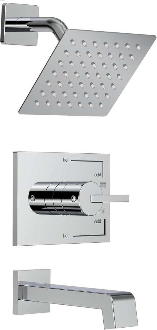 Shower Faucet Set, Tub Shower Faucet with 6-Inch Rainfall Shower Head and Tub Spout, Shower Tub Faucet Set Complete (Included Shower Valve), Tub Shower Trim Kit, Polished Chrome