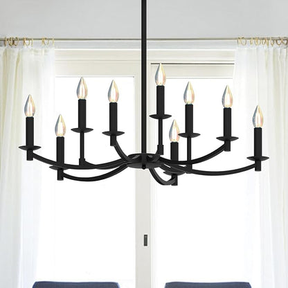 Round Black Chandeliers, Modern Candle Hanging Lights, LED Pendant Lighting Ceiling for Dining Room Bedroom Kitchen Island Farmhouse Living Room (Black-A 9Lights)