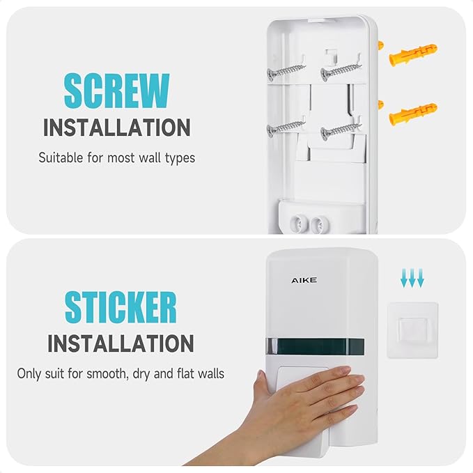 AIKE Wall Mount Liquid Soap Dispenser, 27oz Large Capacity with Extended Pump for Commercial Bathrooms(White)