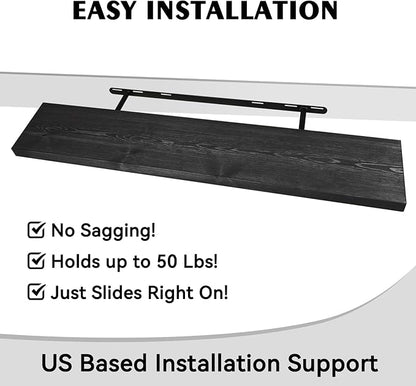 BGMG Wood Floating Shelves 36 inch Long,Wide Rustic Wooden Wall Shelves for Bathroom Living Room Bedroom Kitchen Farmhouse Set of 2-36x6.7x1.25 inch-Black