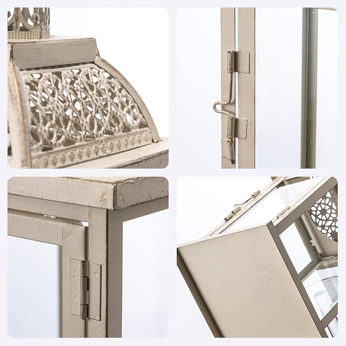 DECORKEY Lantern Decorative Indoor&Outdoor, 14.4'' Large Metal Candle Lanterns, Vintage Hanging Candle Holders Farmhouse Shelf Wedding Front Porch Patio Decor, Halloween Christmas Decorations for Home