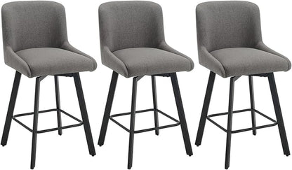 Swivel Counter Height Bar Stools Set of 3, 26''H Upholstered Barstools with Backs, Modern Bar Stool Chairs for Kitchen Island, Metal Legs, Fabric, Gray Stools Counter Chair
