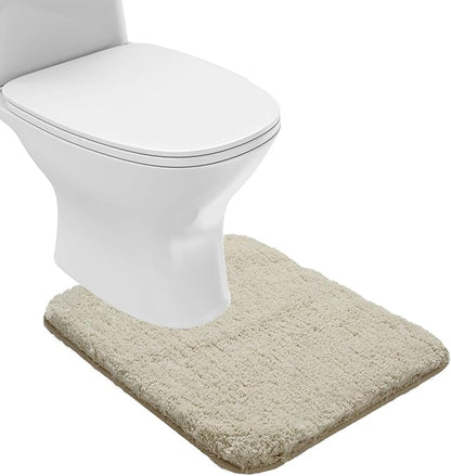 Suchtale Bathroom Contour Rug Non Slip Bath Mat Water Absorbent Soft Microfiber Shaggy Bathroom Mat Machine Washable Bath Rug for Bathroom Thick Plush U Shape Toilet Rug (20 x 24, Light Tan)