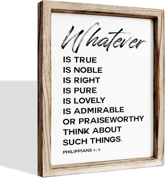 Christian Wooden Framed Signs, Rustic Home Decor, Family Signs, Living Room Decor, Philippians 4:8 Sign, Framed Wall Plaque Sign 15 * 11.5 inches, Finally Brothers and Sisters