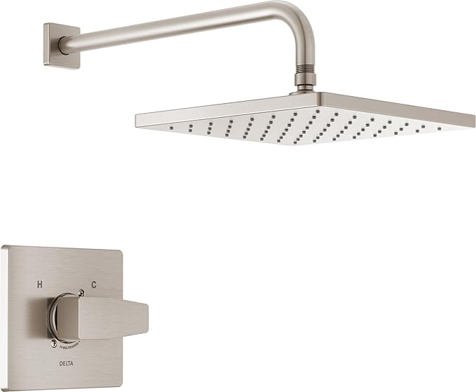 Delta Faucet Modern Raincan Square Single-Function Shower Valve Trim Kit Brushed Nickel, Shower Faucet Set, Rainfall Shower Head, Spotshield Stainless T14268-SP-PP (Valve Not Included)
