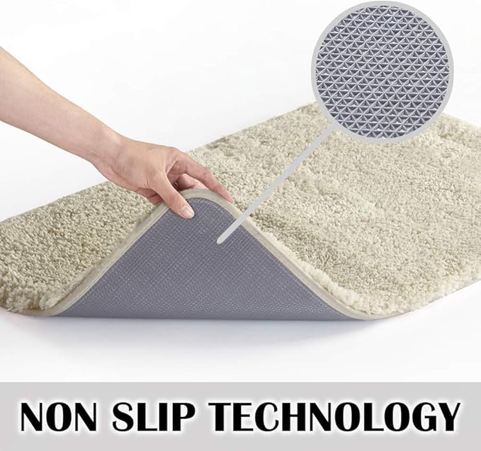 Suchtale Bathroom Contour Rug Non Slip Bath Mat Water Absorbent Soft Microfiber Shaggy Bathroom Mat Machine Washable Bath Rug for Bathroom Thick Plush U Shape Toilet Rug (20 x 24, Light Tan)
