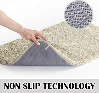 Suchtale Bathroom Contour Rug Non Slip Bath Mat Water Absorbent Soft Microfiber Shaggy Bathroom Mat Machine Washable Bath Rug for Bathroom Thick Plush U Shape Toilet Rug (20 x 24, Light Tan)