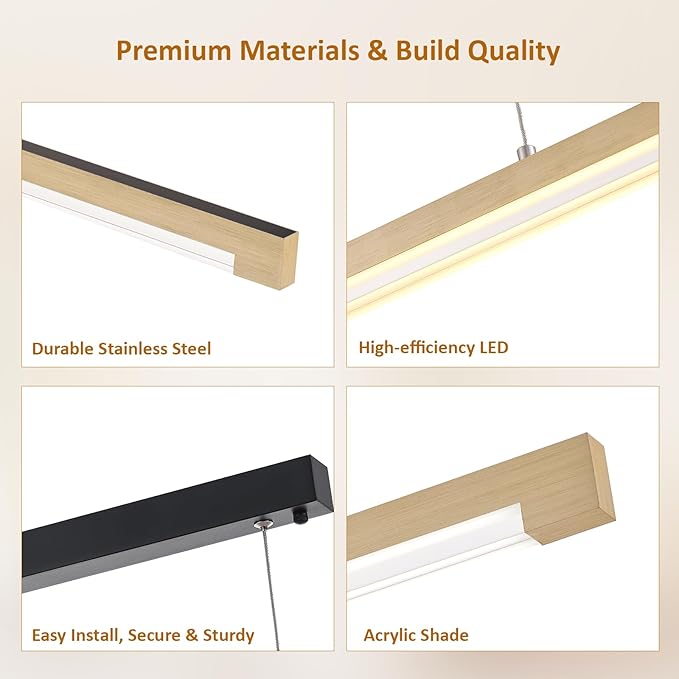 54" Linear Pendant Light Aluminum, 40W Gold Dimmable Kitchen Island Lighting with Remote & App Control, Adjustable CCT (3000K-6000K), Modern Chandelier for Home Office Dining Room Study