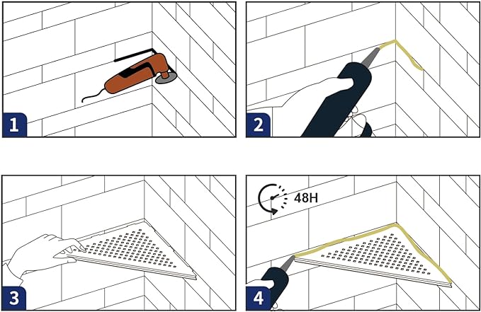 Corner Shower Shelf 10" Brushed 304 Stainless Steel Pentagonal Corner Shelves Recessed Bathroom Shower Shelf 2 Pack, No Drilling Needed