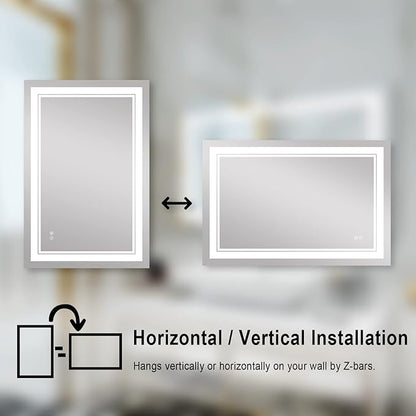 WELLFOR LED Bathroom Vanity Mirror 40 x 24 Inch, Lighted Anti-Fog Dimmable Mirror, IP44 Waterproof Wall Mounted Makeup Mirror, Packed with US Standard Plug and Touch Switch, (Horizontal/Vertical)