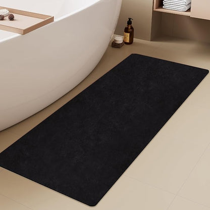 Black Bath Mat, Bathroom Rugs Non Slip Washable Thin Absorbent Quick Dry Bath Mat Fits Under Door Bathroom Floor Mat Perfect for Bath, Shower, or Sink 17"x59" Black