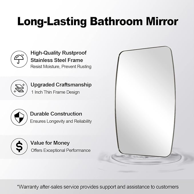 ANDY STAR Brushed Nickel Oblong Mirror, 36x40 Inch Brushed Nickel Oval Mirror for Bathroom with Stainless Steel Metal Frame, Wall Mouned for Bathroom, Living Room, Entryway