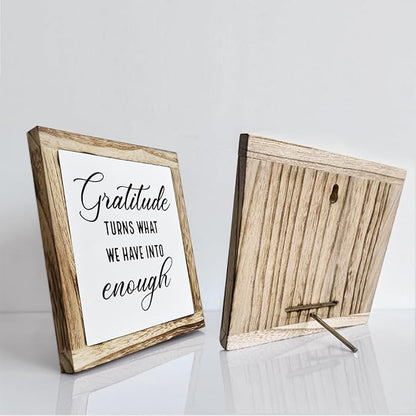 Rustic Wood Sign, Gratitude Turns What We Have Into Enough Sign, Wooden Plaques Table Decor, Inspirational Desk Decorate, Home Office Decor, Thankful Quote Signs, Small Wooden Box Signs