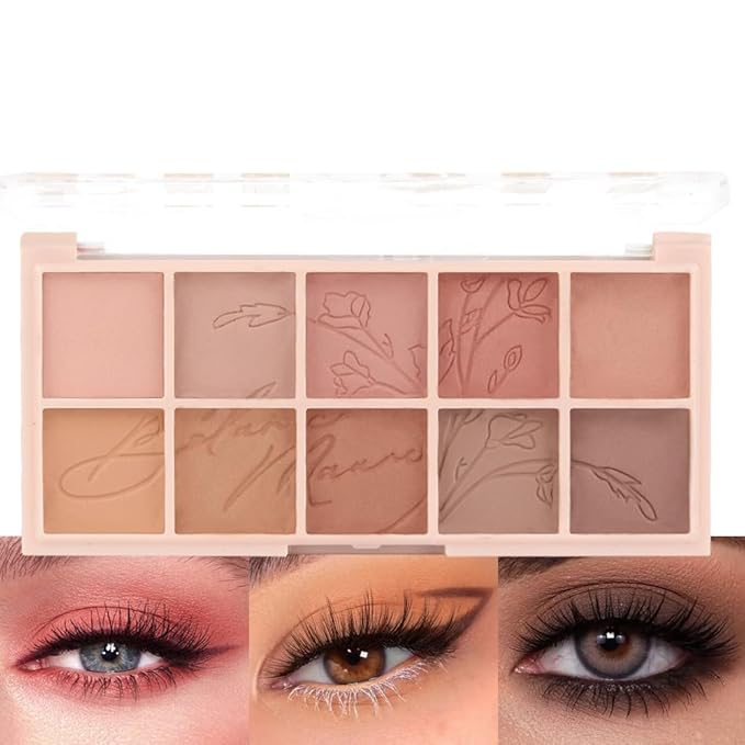 evpct 10 Colors Matte Nude Eye Shadow Palette Makeup for Older Women, Nude Brown Pink Cocoa Taupe Mauve Neutral Matte Cream Smokey Mini Eyeshadow Palette for Blue Green Eyes, Contour Makeup Palettes 6