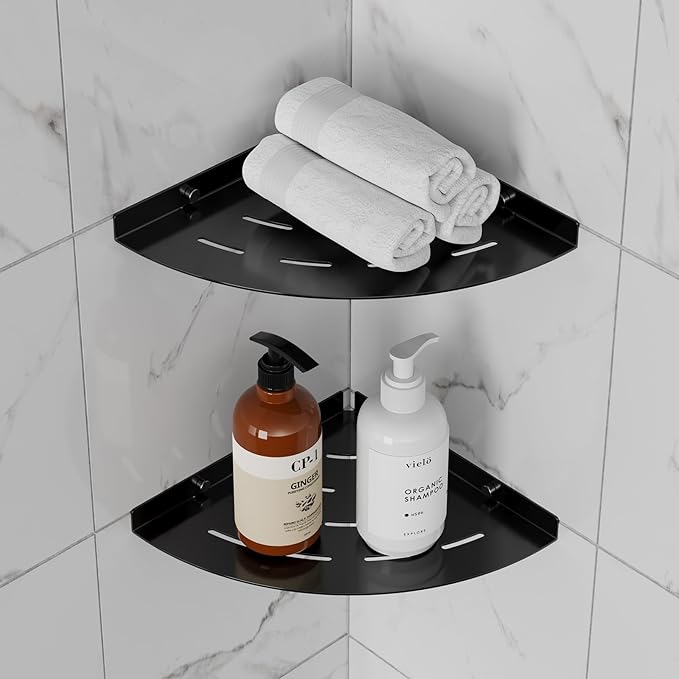 2 Pack Corner Shower Shelves Load Capacity 40 lbs 304 Stainless Steel Shower Corner Shelf Will not Rust 8in Shower Shelf for Inside Shower Matte Black Drilling Installation