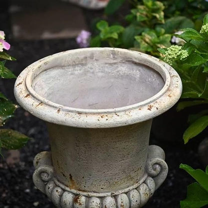 Vintage European Garden Urn Planter, Decorative Cement and Fiber Flower Pot, Make Antiqued Finished, H=19.7in, Wrap Foam Safely Delivered from Local Warehouse (Antiqued, Medium)