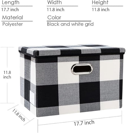 PRANDOM Large Collapsible Storage Bins with Lids [3-Pack] Fabric Foldable Storage Boxes Organizer Containers Baskets Cube with Cover for Home Bedroom Closet Office Black and White (17.7x11.8x11.8)
