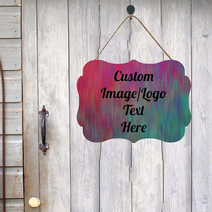 Personalized Wooden Welcome Sign - Front Door Decor, Customized Image/Text Hanging Sign - Farmhouse Decorations for Home Office - 11.2 x 8 Inch