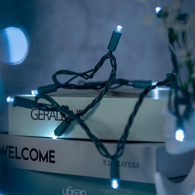 200 Count Cool White Wide Angle LED Christmas Lights, 66 ft Green Wire UL Certified Commercial Grade 5mm Holiday String Light Set (Cool White)