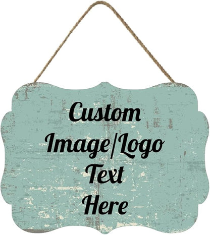 Personalized Wooden Welcome Sign Front Door Decor Home Sign Customized Image/Text Hanging Farmhouse Decorations for Home Office 11.2 * 8 Inch