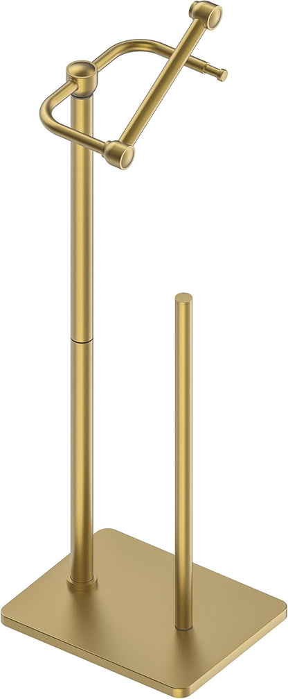 RUACQ Toilet Paper Holder Stand, Bathroom Toilet Paper roll Holder Free Standing with Storage for 4 Rolls, Post Pivoting Design, Stable Weighted Base, SUS304 Stainless Steel (Brushed Gold)