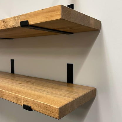 Rustic Shelves with J-Brackets Set of 2, Industrial Shelf, Kitchen Shelves, Solid Wood, Decorative Wall Storage, Heavy Duty, URBANDI (Brown, 24Wx12D)