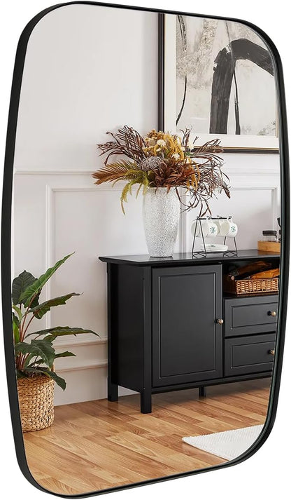 ANDY STAR Black Oblong Mirror, 32x40 Inch Black Oval Mirror for Bathroom with Stainless Steel Metal Frame, Wall Mouned for Bathroom, Living Room, Entryway