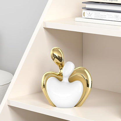 XMGZQ White and Gold Ceramic Couple Figurines Home Decor,Wedding Engagement Romantic Gift for Husband Wife,Large Male and Female Love Statue Valentine's Day Birthday,Abstract Hugging Couple