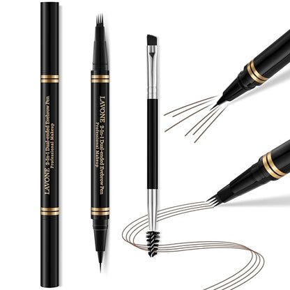 Eyebrow Pen Makeup Kit, with 4 Tip Waterproof Microblading Eyebrow Pencil, Eyeliner, Eyebrow Pomade and Dual-ended Eyebrow Brush, Brow Pencil Eyebrow Kit for Natural Looking - Dark Brown