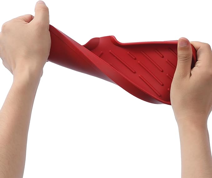 Silicone Bathroom Soap Dishes with Drain Spout-Bathroom and Kitchen Sink Organizer,Sponge Holder,Dish Soap Tray,Perfect for Dispenser,Scrubber,Bottle,Cup on Sink or Counter-Red 12"×4"