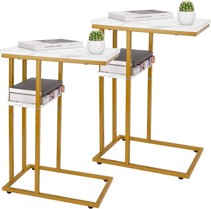 Yoobure C Shaped End Table Set of 2, Side Table for Couch and Bed, Small Side Tables for Small Spaces, Living Room, Bedroom, Rustic Snack Tables