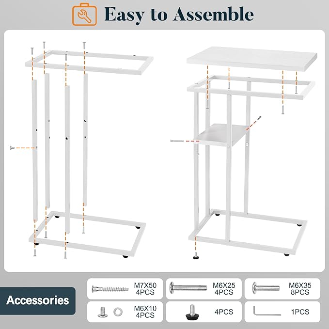 Yoobure C Shaped End Table, Side Table for Couch and Bed, Small Side Tables for Small Spaces, Living Room, Bedroom, Rustic Snack Tables