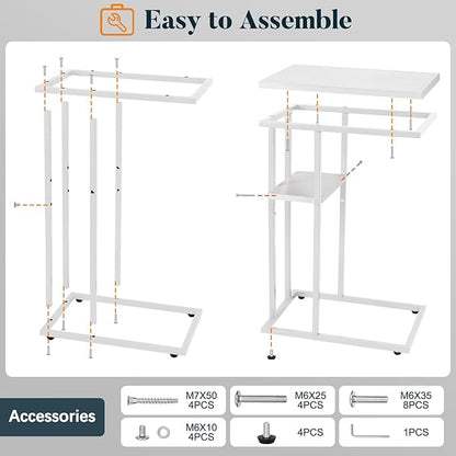 Yoobure C Shaped End Table, Side Table for Couch and Bed, Small Side Tables for Small Spaces, Living Room, Bedroom, Rustic Snack Tables