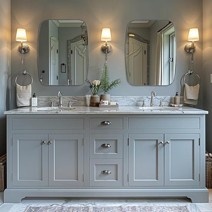 ANDY STAR Chrome Oblong Mirror, 32x40 Inch Polished Chrome Oval Mirror for Bathroom with Stainless Steel Metal Frame, Wall Mouned for Bathroom, Living Room, Entryway