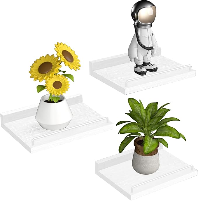 Small Floating Shelf, 6 X 9 Inches Farmhouse Wall Shelves for Living Room, Bedroom, Picture Frames, Plants, Kitchen, Set of 3 (White)