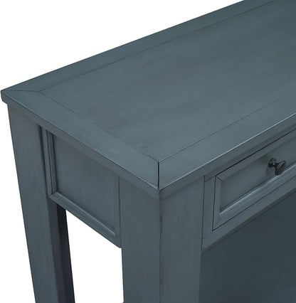 Solid Wood Console Table, Long Sofa Table Entryway Table with 4 Drawers and Bottom Shelf for Hallway Living Room Couch Table,Fully Assembled (63" Navy)
