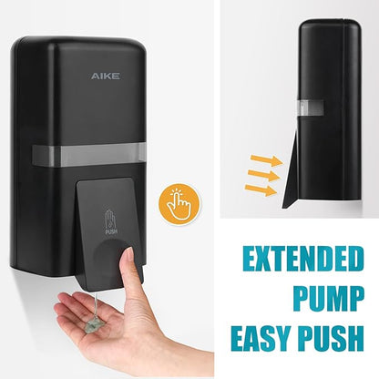 AIKE Wall Mount Liquid Soap Dispenser, 27oz Large Capacity with Extended Pump for Commercial Bathrooms(Black)