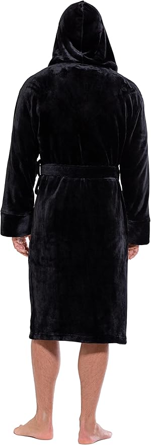 Turquaz Plush Robes For Men, Soft Fuzzy Hooded Mens Bathrobes, Long Comfy Robe For Men