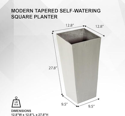 XBrand Modern 28-Inch Square Planter, Modern Tapered Planter Perfect for Indoor & Outdoor, Patio Décor, Set of 2