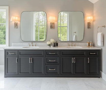 ANDY STAR Brushed Nickel Oblong Mirror, 36x40 Inch Brushed Nickel Oval Mirror for Bathroom with Stainless Steel Metal Frame, Wall Mouned for Bathroom, Living Room, Entryway