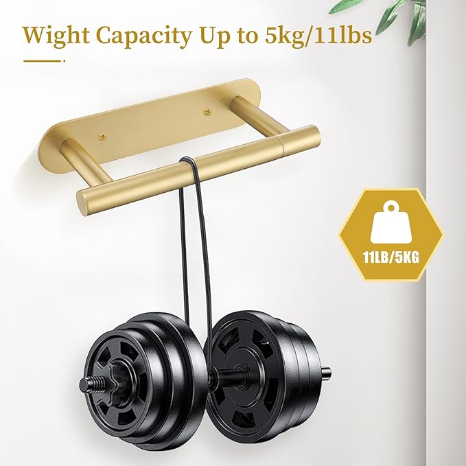 Brushed Gold Toilet Paper Holder, Upgraded SUS304 Stainless Steel Toilet Roll Holder, Modern Double Base Paper Towel Holder Wall Mount for Bathroom, Kitchen, Washroom