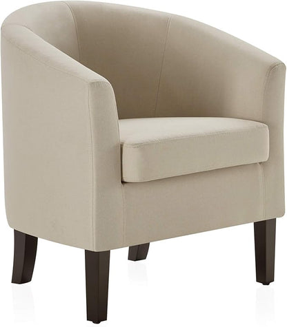 BELLEZE Accent Barrel Chair, Faux Leather Round Club Tub Sofa Corner Chair with Flared Legs and Cozy Soft Padding for Living Room Bedroom Waiting Room - Beige