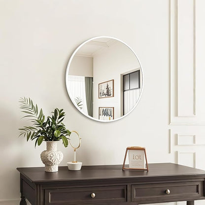 Fabuday White Round Mirror for Wall 20 inch - Circle Mirror for Bathroom, Entryway, Living Room, Hallway, Bedroom Decor, Small Matte Frame Mirrors
