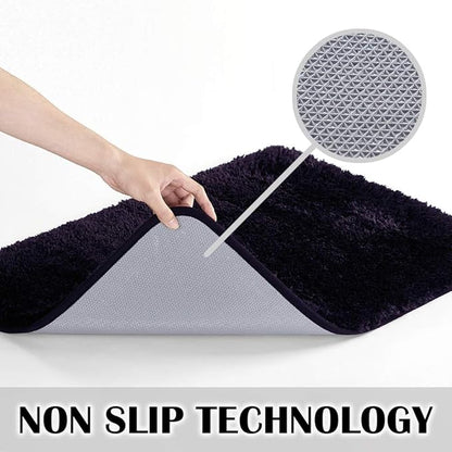 Suchtale High Pile Bath Mat, 16'' x 24'', Dark Purple, Non Slip, Machine Washable, Absorbent, Soft Microfiber, Bathroom Rug