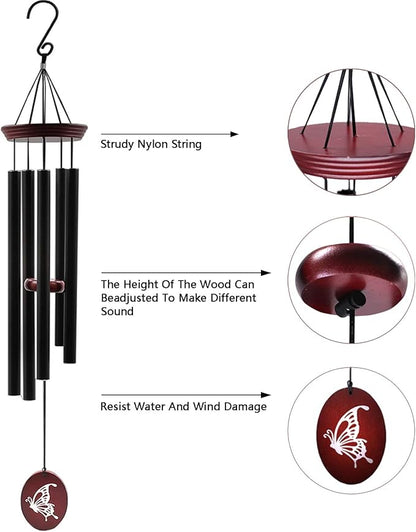 Wind Chimes for Outside, WindChimes Outdoor Tuned Soothing Melody, Windchime Gifts for Mom/Grandma,Wind Chimes Outdoor Decoration, Patio, Garden, Yard. (33" Red Butterfly)