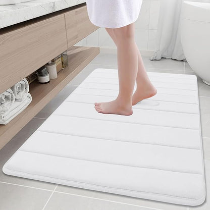 Buganda Memory Foam Bath Mat, 40" x 32", Ultra Soft and Non-Slip Bathroom Rugs, Water Absorbent and Machine Washable Bath Rug Runner for Bathroom, Shower, and Tub, White