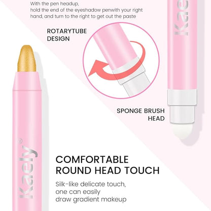 evpct 1Pcs Desert Gold Shimmer Cream Eye Shadow Brightener Sticks for Eyes Waterproof Pigmented, Double Ended Cream Eyeshadow Stick Pencil Pen with Applicator, Eye Shadow Palette Highlighter Makeup 06